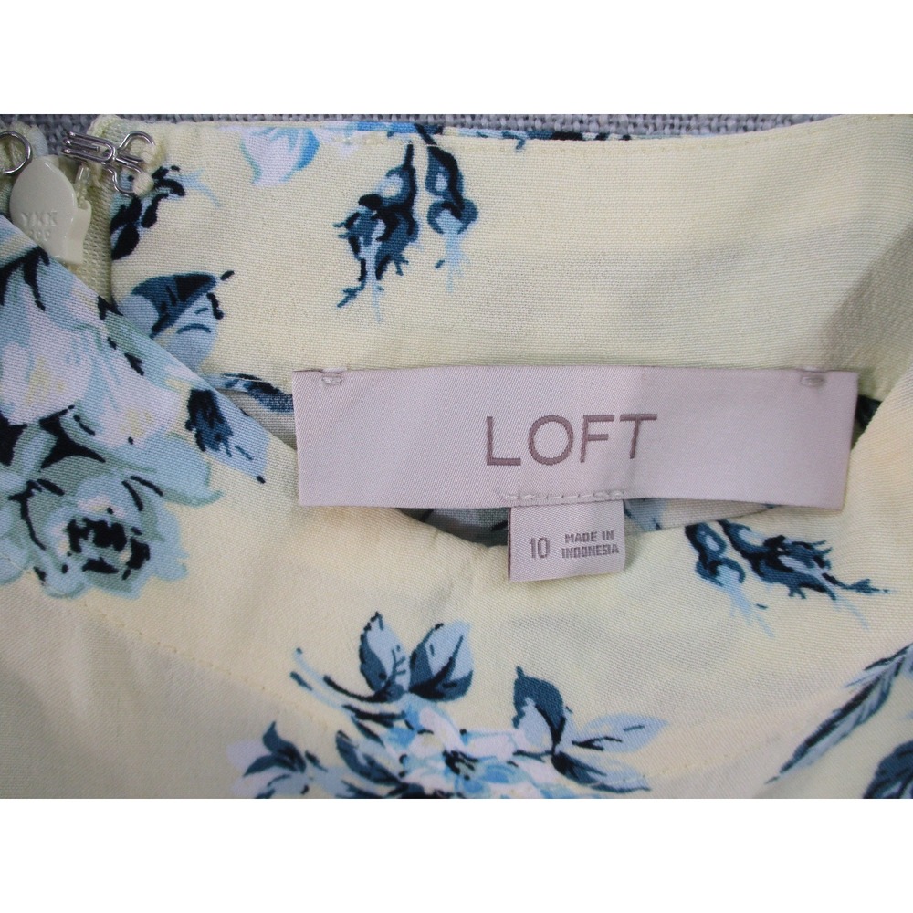 LOFT Yellow Blue Floral Ruffle Strap Midi Dress Size 10 Sweetheart Neck Slit - Picture 2 of 10